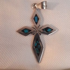 Taxco Sterling Inlay Cross Pendant